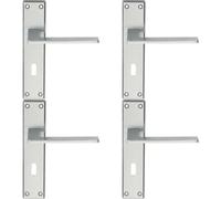 Loops 4x Flat Straight Lever on Lock Backplate Door Handle 180 x 40mm Satin Chrome Loops Multicolor