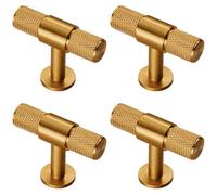 Loops 4X Knurled Cupboard T Shape Pull Handle 50 X 13mm Satin Brass Cabinet Handle
