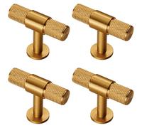 Loops 4x Knurled Cupboard T Shape Pull Handle 50 x 13mm Satin Brass Cabinet Handle in Metallics Loops Metallics