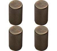 Loops 4X Knurled Cylindrical Cupboard Door Knob 18mm Dia Antique Brass Cabinet Handle