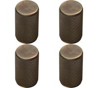 Loops 4x Knurled Cylindrical Cupboard Door Knob 18mm Dia Antique Brass Cabinet Handle in Metallics Loops Metallics
