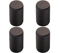 Loops 4X Knurled Cylindrical Cupboard Door Knob 18mm Dia Matt Black Cabinet Handle