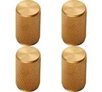 Loops 4X Knurled Cylindrical Cupboard Door Knob 18mm Dia Satin Brass Cabinet Handle