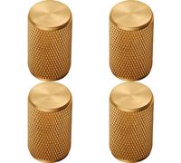 Loops 4x Knurled Cylindrical Cupboard Door Knob 18mm Dia Satin Brass Cabinet Handle in Metallics Loops Metallics