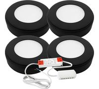 Loops 4x MATT BLACK Round Surface or Flush Under Cabinet Kitchen Light & Driver Kit - Natural White LED