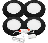 Loops 4x MATT BLACK Ultra-Slim Round Under Cabinet Kitchen Light & Driver Kit - Natural White Diffused LED