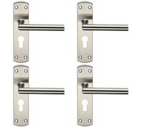 Loops 4x Mitred Lever Door Handle on Euro Lock Backplate 172 x 44mm Satin Steel in Metallics Loops Metallics