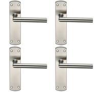 Loops 4x Mitred Lever Door Handle on Latch Backplate 172 x 44mm Satin Steel in Metallics Loops Metallics