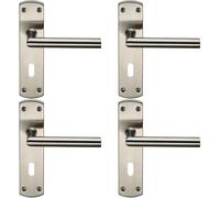 Loops 4x Mitred Lever Door Handle on Lock Backplate 172 x 44mm Satin Stainless Steel in Metallics Loops Metallics