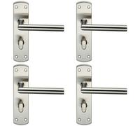 Loops 4x Mitred Lever on Bathroom Backplate Door Handle Thumbturn Lock Satin Steel