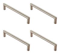 Loops 4X Mitred Round Bar Pull Handle 138 X 10mm 128mm Fixing Centres Satin Steel