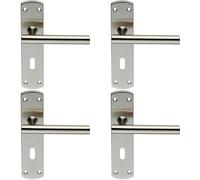 Loops 4x Mitred T Bar Lever Door Handle on Lock Backplate 172 x 44mm Satin Steel in Metallics Loops Metallics