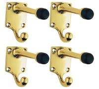 Loops 4x One Piece Hat & Coat Hook with Rubber Buffer 88mm Projection Polished Brass in Metallics Loops Metallics