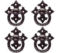 Loops 4X Ornate Cabinet Ring Pull On Cross Backplate 35mm Fixing Centres Black Antique