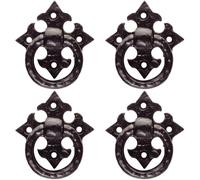 Loops 4x Ornate Cabinet Ring Pull on Cross Backplate 35mm Fixing Centres Black Antique Loops Black