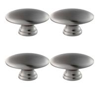 Loops 4x Oval Cabinet Door Knob on Tiered Oval Stem Satin Nickel Cupboard Handle in Metallics Loops Metallics