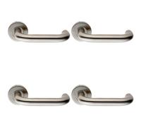 4x PAIR 19mm Round Bar Safety Handle on Round Rose Concealed Fix Satin Steel