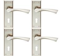 Loops 4x PAIR Angular Lever on Lock Backplate Door Handle 150 x 50mm Satin Nickel in Metallics Loops Metallics