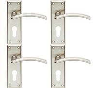 4x PAIR Arched Lever on Euro Lock Backplate Door Handle 150 x 50mm Satin Nickel