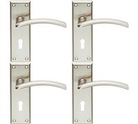 4x PAIR Arched Lever on Lock Backplate Door Handle 150 x 50mm Satin Nickel