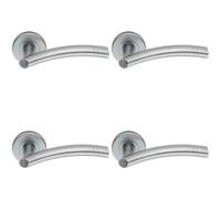 4x PAIR Arched Round Bar Handle with Ring Detailing Concealed Fix Satin Chrome
