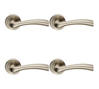 4x PAIR Curved Flowing Flared Handle Concealed Fix Round Rose Satin Nickel
