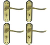 Loops 4x PAIR Curved Lever on Sculpted Bathroom Backplate 180 x 48mm Florentine Bronze Loops Multicolor