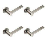 Loops 4x PAIR Flat Bar Lever with Rounded End on Round Rose Concealed Fix Satin Steel in Metallics Loops Metallics