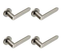 Loops 4x PAIR Flat Faced Straight Handle on Round Rose Concealed Fix Satin Steel in Metallics Loops Metallics