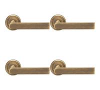 Loops 4x PAIR Flat Rectangular Bar Handle on Round Rose Concealed Fix Antique Brass in Metallics Loops Metallics