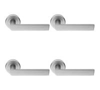 4x PAIR Flat Rectangular Bar Handle on Round Rose Concealed Fix Satin Chrome