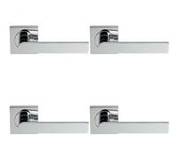 4x PAIR Flat Rectangular Bar Lever on Square Rose Concealed Fix Polished Chrome