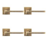 4x PAIR Flat Squared Bar Handle on Square Rose Concealed Fix Antique Brass