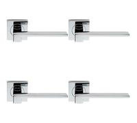 4x PAIR Flat Squared Bar Handle on Square Rose Concealed Fix Polished Chrome