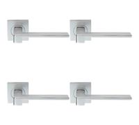 4x PAIR Flat Squared Bar Handle on Square Rose Concealed Fix Satin Chrome