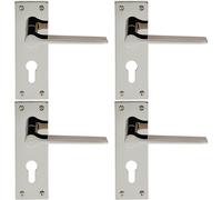 Loops 4x PAIR Flat Straight Lever on Slim Euro Lock Backplate 150 x 50mm Nickel in Metallics Loops Metallics