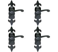 4x PAIR Forged Scroll Lever Handle on Latch Backplate 206 x 57mm Black Antique