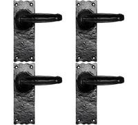 4x PAIR Forged Straight Lever Handle on Latch Backplate 155 x 55mm Black Antique
