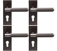 Loops 4x PAIR Knurled Round Handle on Slim Euro Lock Backplate 150 x 50mm Matt Bronze Loops Multicolor