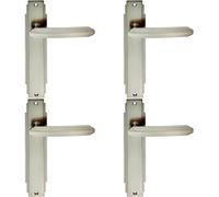 4X Pair Line Detailed Handle On Latch Backplate 205 X 45mm Satin Nickel