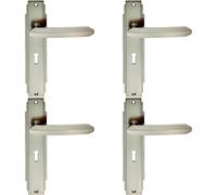Loops 4x PAIR Line Detailed Handle on Lock Backplate 205 x 45mm Satin Nickel in Metallics Loops Metallics