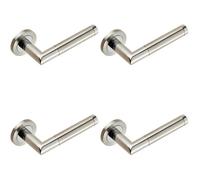 Loops 4x PAIR Mitred Round Bar Lever Ringed Design Conceled Fix Polished Satin Steel in Metallics Loops Metallics