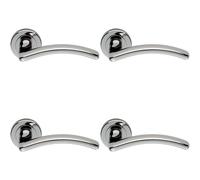 4x PAIR Oval Shape Arched Bar Lever on Round Rose Concealed Fix Polished Chrome