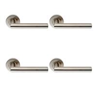 Loops 4x PAIR Oval Shaped Mitred Bar Handle on Round Rose Concealed Fix Satin Steel in Metallics Loops Metallics