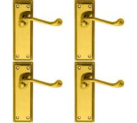 4x PAIR Reeded Design Scroll Lever on Latch Backplate 150 x 48mm Polished Brass