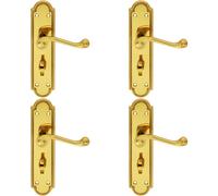 Loops 4x PAIR Reeded Scroll Lever on Shaped Bathroom Backplate 205 x 49mm Brass in Metallics Loops Metallics