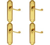 Loops 4x PAIR Reeded Scroll Lever on Shaped Latch Backplate 205 x 49mm Polished Brass in Metallics Loops Metallics