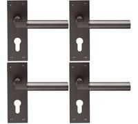 Loops 4x PAIR Round Bar Handle on Slim Euro Lock Backplate 150 x 50mm Matt Bronze Loops Multicolor