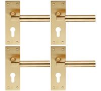 Loops 4x PAIR Round Bar Handle on Slim Euro Lock Backplate 150 x 50mm Satin Brass in Metallics Loops Metallics