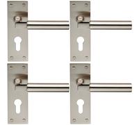 Loops 4x PAIR Round Bar Handle on Slim Euro Lock Backplate 150 x 50mm Satin Nickel in Metallics Loops Metallics